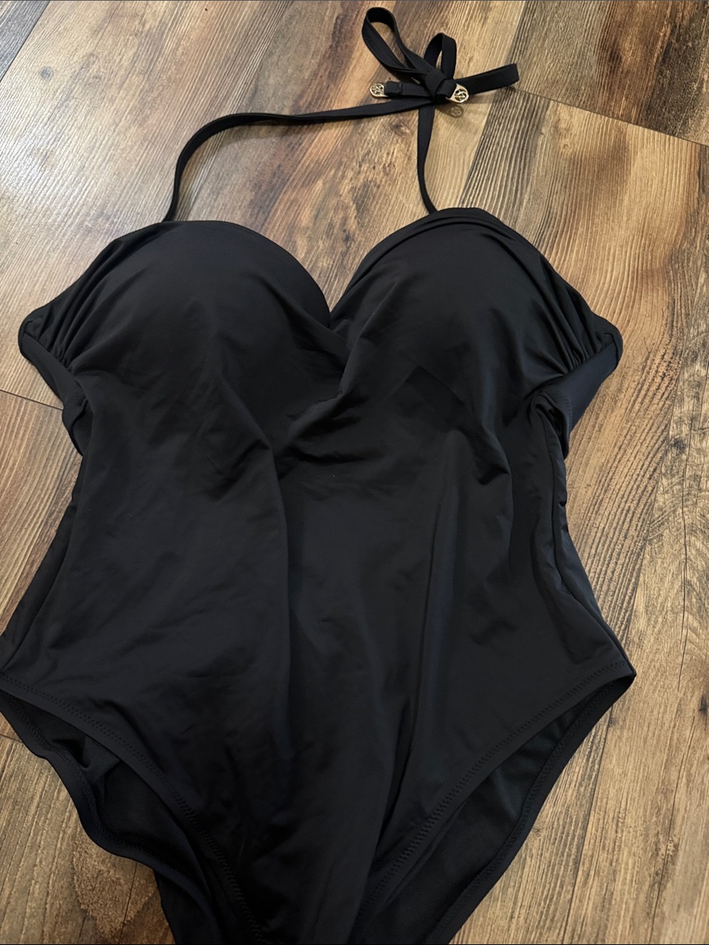 Victoria's Secret Black Halter One-Piece Swimwear with Gold Accents